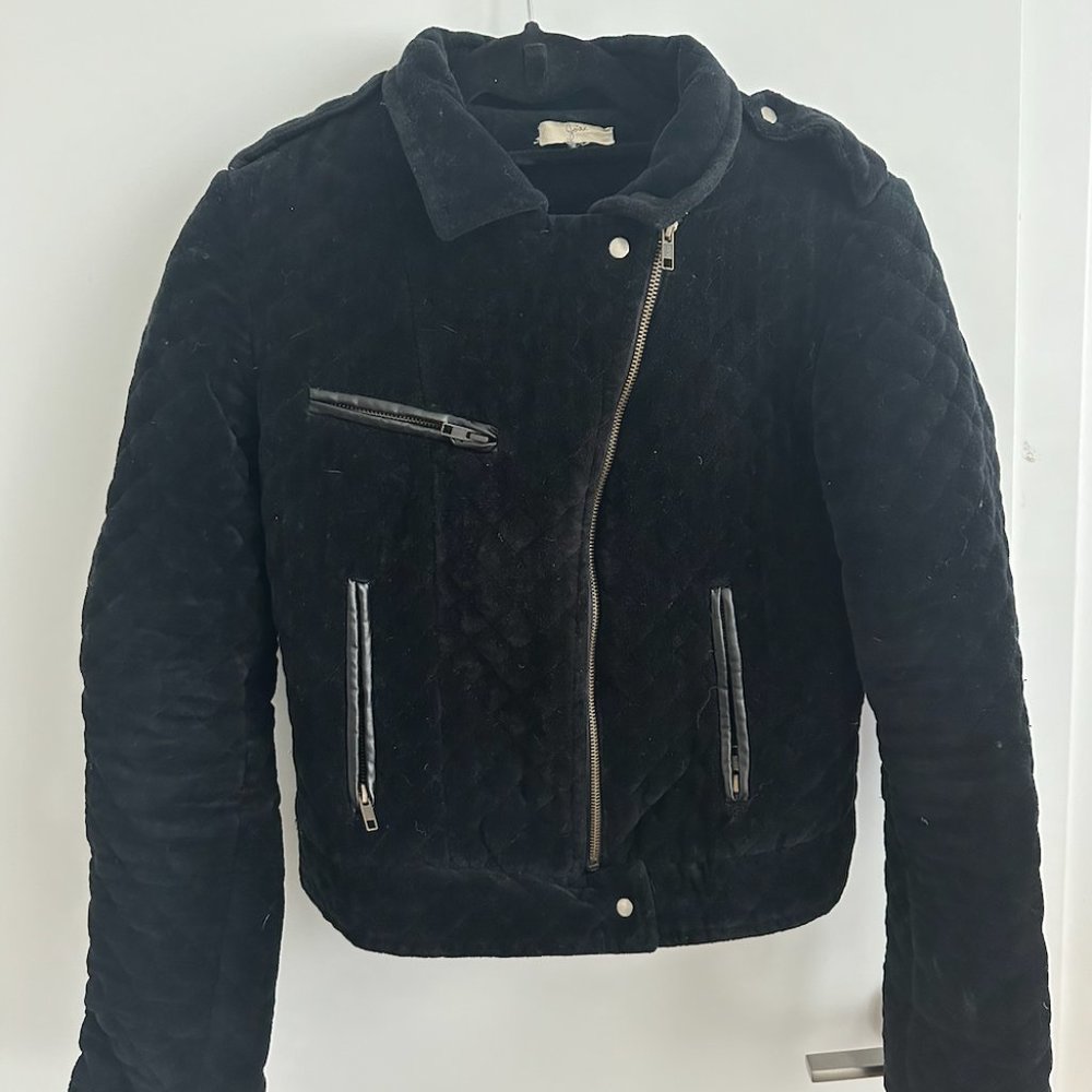 Joie Velvet Quilted Moto Jacket Black Size Small